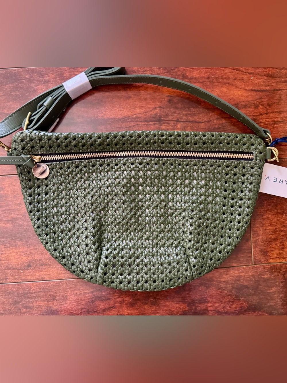 Woven Olive Crossbody Shoulder Bag with Front Zip Pocket